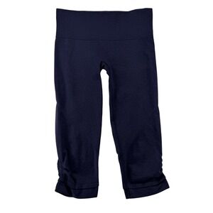 Lululemon Ebb To Street Crop Leggings Ruched Seamless Womens 6 Navy Blue Gym